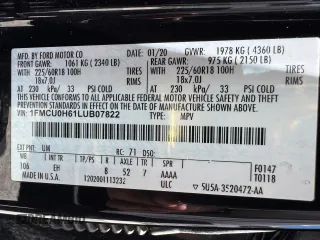 2020 Ford Escape SEL with VIN 1FMCU0H61LUB07822, listed as a Copart auction lot 62612175 with 65,721 mi miles and Salvage title. Bid and sale history available at DreamBid. Image 15.
