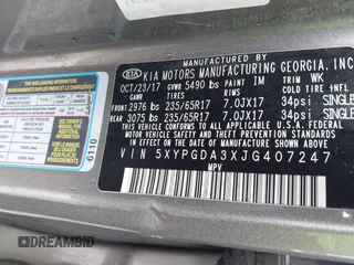 2018 Kia Sorento LX with VIN 5XYPGDA3XJG407247, listed as a IAAI auction lot 41639631 with 127,327 mi miles. Bid and sale history available at carsss.com. Image 9.