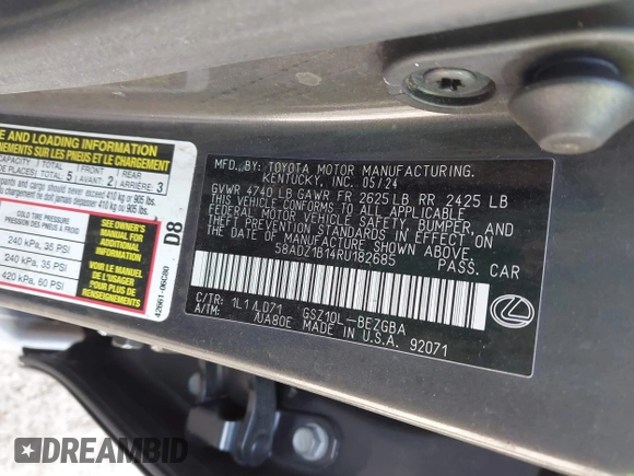 2024 Lexus ES 350 z VIN 58ADZ1B14RU182685, wystawiony jako IAAI lot #41758714 z przebiegiem Nie podano mil oraz . Historia ofert i sprzedaży dostępna na DreamBid. Obrazek 9.