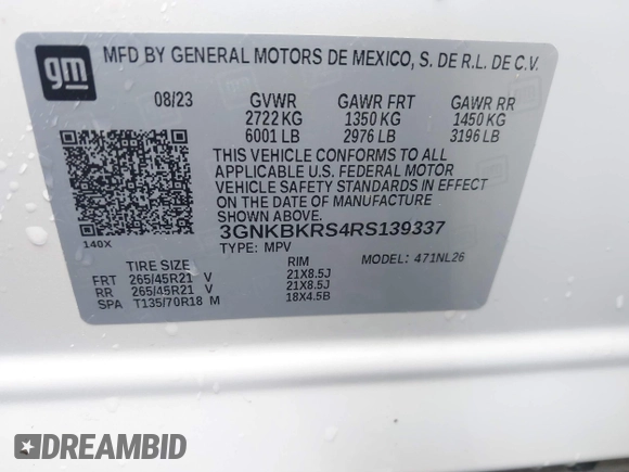 2024 Chevrolet Blazer RS with VIN 3GNKBKRS4RS139337, listed as a IAAI auction lot 41856933 with Not provided miles and . Bid and sale history available at DreamBid. Image 9.
