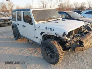 2020 Jeep Wrangler Unlimited Sport S with VIN 1C4HJXDG4LW316857, listed as a IAAI auction lot 41274531 with 61,983 mi miles and . Bid and sale history available at DreamBid. Image 1.