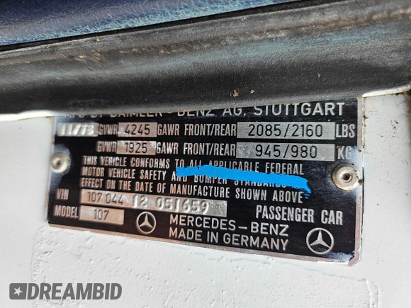 1979 Mercedes-Benz SL with VIN 10704412051659, listed as a Copart auction lot 76422164 with 106,278 mi miles and Clean title. Bid and sale history available at DreamBid. Image 10.