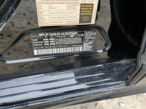 2011 Mercedes-Benz S-Class S 550 with VIN WDDNG8GB3BA380431, listed as a Copart auction lot 48335545 with 158,981 mi miles and Salvage Title. Bid and sale history available at carsss.com. Image 13.