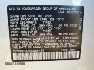 2024 Volkswagen Atlas Peak Edition SE with VIN 1V2CR2CA5RC586126, listed as a Copart auction lot 80706084 with 5,106 mi miles and Salvage title. Bid and sale history available at DreamBid. Image 14.