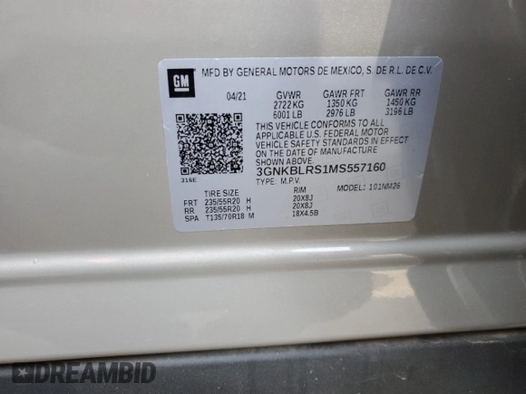 2021 Chevrolet Blazer Premier with VIN 3GNKBLRS1MS557160, listed as a Copart auction lot 45052785 with 34,145 mi miles and Salvage title. Bid and sale history available at DreamBid. Image 15.