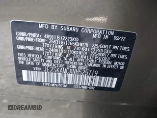 2022 Subaru Forester Wilderness with VIN JF2SKAMCXNH525719, listed as a IAAI auction lot 42601122 with 37,065 mi miles and . Bid and sale history available at DreamBid. Image 9.