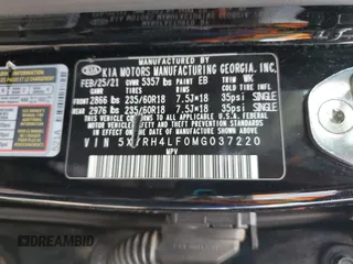 2021 Kia Sorento EX z VIN 5XYRH4LF0MG037220, wystawiony jako Copart lot #50395975 z przebiegiem 76 175 mil mil oraz Szkoda całkowita • Salvage title. Historia ofert i sprzedaży dostępna na DreamBid. Obrazek 13.