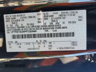 2023 Ford F-150 XL z VIN 1FTFW1ED9PFC82849, wystawiony jako Copart lot #57605605 z przebiegiem 22 823 mil mil oraz Szkoda całkowita • Salvage title. Historia ofert i sprzedaży dostępna na DreamBid. Obrazek 13.