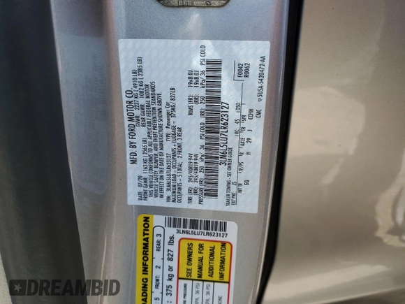 2020 Lincoln MKZ Hybrid Reserve with VIN 3LN6L5LU7LR623127, listed as a Copart auction lot 52403645 with 32,935 mi miles and Salvage title. Bid and sale history available at DreamBid. Image 12.