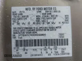 2013 Ford F-150 XL with VIN 1FTEW1CM3DKD22800, listed as a IAAI auction lot 42097438 with 200,792 mi miles and . Bid and sale history available at DreamBid. Image 9.