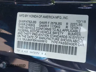 2019 Acura TLX w/Advance Pkg with VIN 19UUB3F85KA005610, listed as a IAAI auction lot 41700878 with 66,254 mi miles. Bid and sale history available at carsss.com. Image 9.