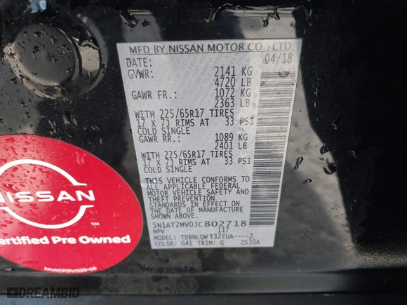 2018 Nissan Rogue S with VIN 5N1AT2MV0JC802718, listed as a IAAI auction lot 41599637 with 111,497 mi miles. Bid and sale history available at carsss.com. Image 9.