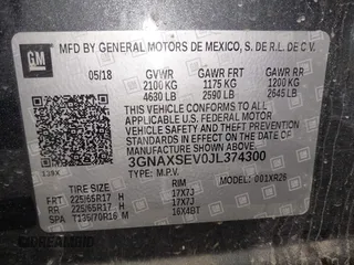 2018 Chevrolet Equinox LT with VIN 3GNAXSEV0JL374300, listed as a IAAI auction lot 41707240 with 166,462 mi miles. Bid and sale history available at carsss.com. Image 9.