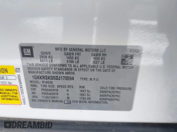 2013 GMC Acadia SLT with VIN 1GKKRSKD5DJ170594, listed as a IAAI auction lot 42031457 with 295,826 mi miles and . Bid and sale history available at DreamBid. Image 9.