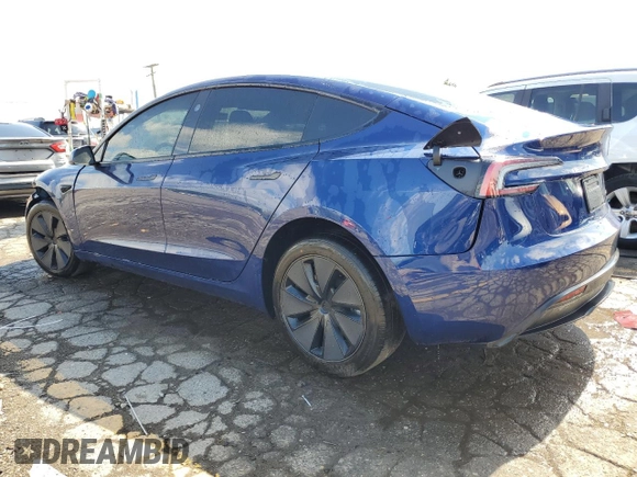 2025 Tesla Model 3 Long Range with VIN 5YJ3E1EB1SF950242, listed as a Copart auction lot 55609035 with 1,344 mi miles and Salvage title. Bid and sale history available at DreamBid. Image 2.