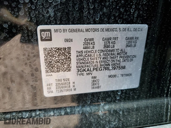 2024 GMC Terrain SLT z VIN 3GKALPEG7RL397558, wystawiony jako Copart lot #54905685 z przebiegiem 2 998 mil mil oraz Szkoda całkowita • Salvage title. Historia ofert i sprzedaży dostępna na DreamBid. Obrazek 14.