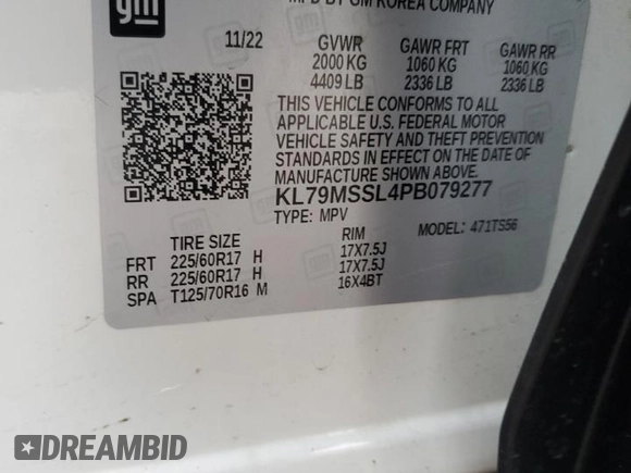 2023 Chevrolet TrailBlazer ACTIV with VIN KL79MSSL4PB079277, listed as a Copart auction lot 81198974 with 38,504 mi miles and Salvage Title. Bid and sale history available at DreamBid. Image 15.