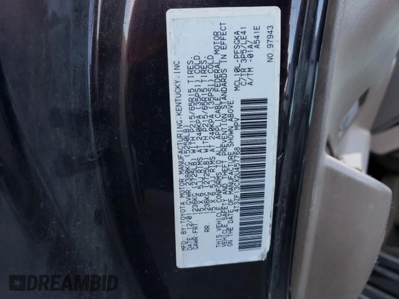 2002 Toyota Sienna LE with VIN 4T3ZF13CX2U457768, listed as a Copart auction lot 84763284 with 195,268 mi miles and Salvage Title. Bid and sale history available at DreamBid. Image 12.