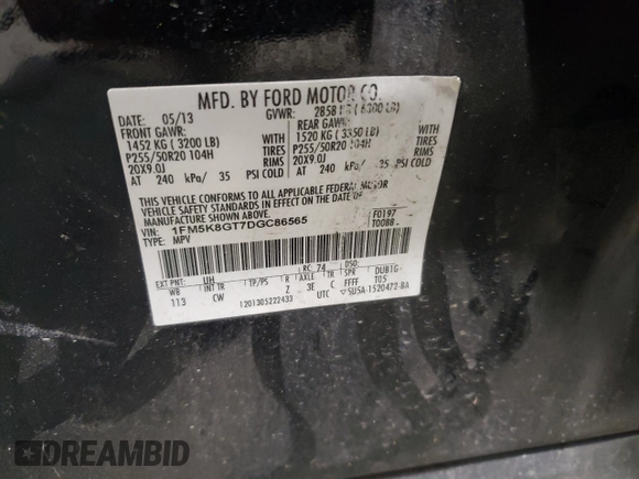 2013 Ford Explorer Sport z VIN 1FM5K8GT7DGC86565, wystawiony jako Copart lot #61654485 z przebiegiem 199 478 mil mil oraz Szkoda całkowita • Salvage title. Historia ofert i sprzedaży dostępna na DreamBid. Obrazek 13.