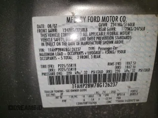 2008 Ford Taurus Limited with VIN 1FAHP28W78G126237, listed as a Copart auction lot 73811354 with 86,490 mi miles and Salvage Title. Bid and sale history available at carsss.com. Image 12.