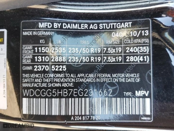 2014 Mercedes-Benz GLK-Class GLK 350 with VIN WDCGG5HB7EG231662, listed as a Copart auction lot 46594605 with 183,336 mi miles and Salvage Title. Bid and sale history available at carsss.com. Image 13.