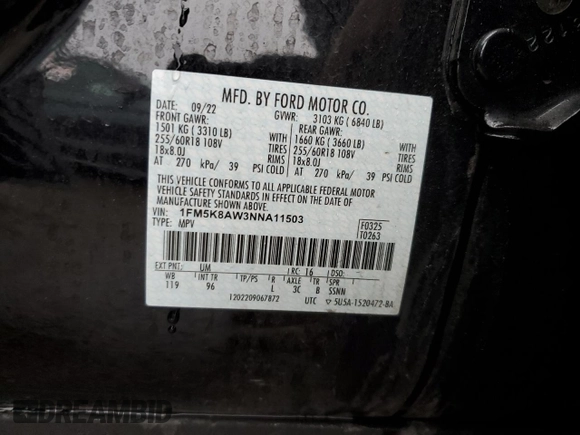 2022 Ford Police Interceptor Utility z VIN 1FM5K8AW3NNA11503, wystawiony jako Copart lot #48312055 z przebiegiem 22 219 mil mil oraz Szkody całkowita. Historia ofert i sprzedaży dostępna na DreamBid. Obrazek 12.