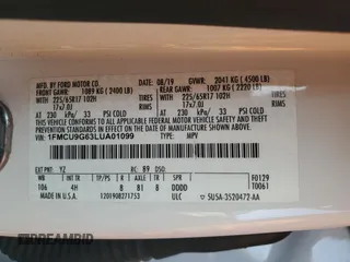 2020 Ford Escape SE z VIN 1FMCU9G63LUA01099, wystawiony jako Copart lot #52207345 z przebiegiem 73 321 mil mil oraz Szkoda całkowita • Salvage title. Historia ofert i sprzedaży dostępna na DreamBid. Obrazek 12.