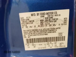 2012 Ford Escape XLT z VIN 1FMCU9D70CKA27880, wystawiony jako Copart lot #60355985 z przebiegiem Nie podano mil oraz Czysty tytuł • Clean title. Historia ofert i sprzedaży dostępna na DreamBid. Obrazek 13.