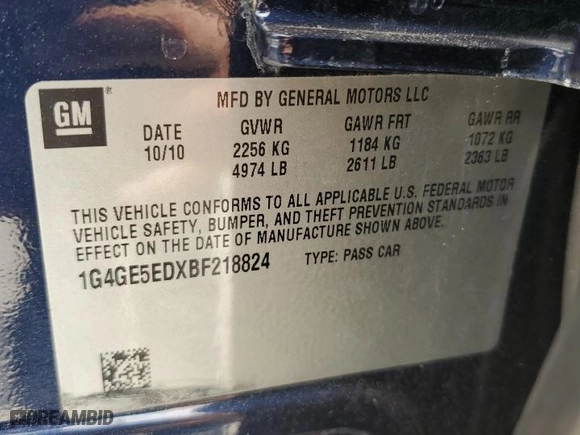 2011 Buick LaCrosse CXS with VIN 1G4GE5EDXBF218824, listed as a Copart auction lot 49035205 with 0 mi miles and Salvage Title. Bid and sale history available at carsss.com. Image 12.