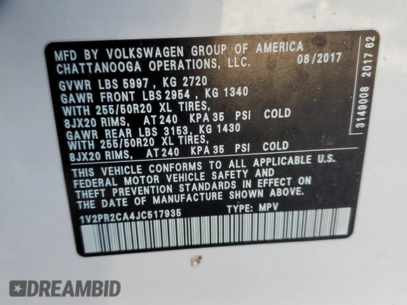 2018 Volkswagen Atlas SE z VIN 1V2PR2CA4JC517935, wystawiony jako Copart lot #49287465 z przebiegiem 88 907 mil mil oraz Szkoda całkowita • Salvage title. Historia ofert i sprzedaży dostępna na DreamBid. Obrazek 14.