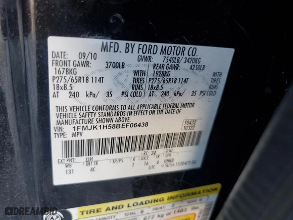 2011 Ford Expedition EL XLT with VIN 1FMJK1H58BEF06438, listed as a Copart auction lot 81257564 with 146,974 mi miles and Salvage Title. Bid and sale history available at carsss.com. Image 13.