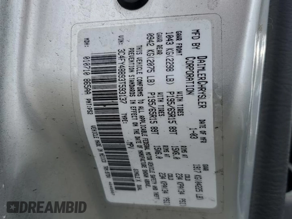 2003 Chrysler PT Cruiser with VIN 3C4FY48B93T593137, listed as a Copart auction lot 89148205 with 180,313 mi miles and Salvage title. Bid and sale history available at DreamBid. Image 14.