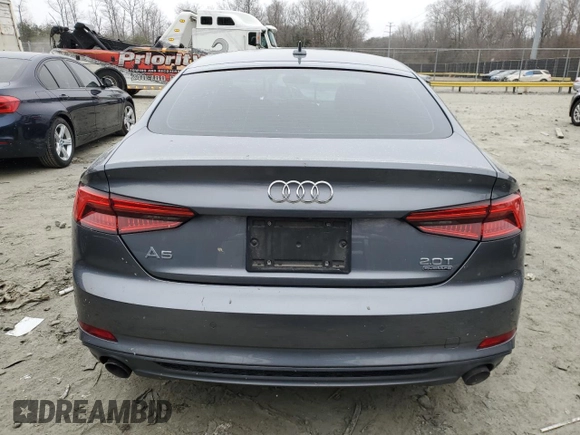 2018 Audi A5 Sportback Premium Plus with VIN WAUENCF53JA005570, listed as a Copart auction lot 45690585 with 104,364 mi miles and Salvage Title. Bid and sale history available at carsss.com. Image 6.