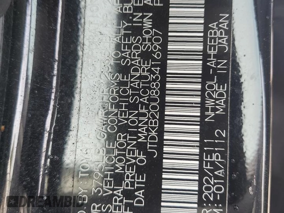 2008 Toyota Prius z VIN JTDKB20U883416907, wystawiony jako Copart lot #56268785 z przebiegiem 104 524 mil mil oraz Szkoda całkowita • Salvage title. Historia ofert i sprzedaży dostępna na DreamBid. Obrazek 12.