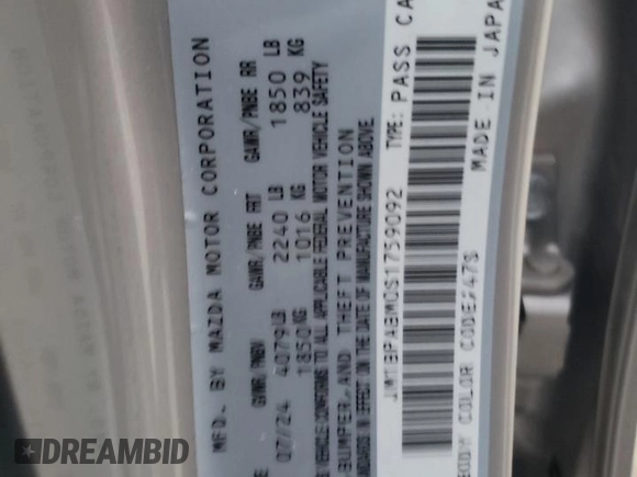 2025 Mazda 3 S Select Sport with VIN JM1BPABM0S1759092, listed as a Copart auction lot 44638055 with Not Provided miles and Salvage Title. Bid and sale history available at DreamBid. Image 13.