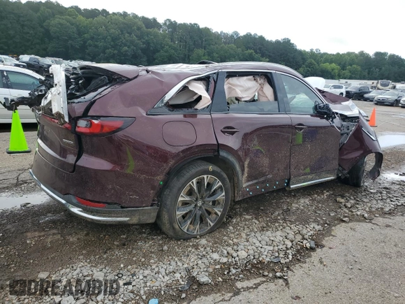 2024 Mazda CX-90 Premium with VIN JM3KKDHAXR1107854, listed as a Copart auction lot 60714955 with 7,802 mi miles and Salvage title. Bid and sale history available at DreamBid. Image 3.