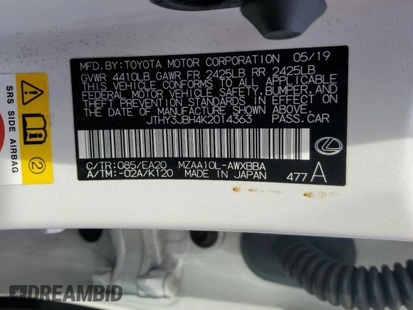 2019 Lexus UX 200 z VIN JTHY3JBH4K2014363, wystawiony jako Copart lot #79135754 z przebiegiem 92 751 mil mil oraz Szkoda całkowita • Salvage title. Historia ofert i sprzedaży dostępna na DreamBid. Obrazek 13.