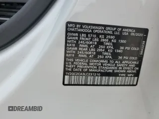2020 Volkswagen Atlas S with VIN 1V2GC2CA3LC231210, listed as a Copart auction lot 85892664 with 57,480 mi miles and Salvage title. Bid and sale history available at DreamBid. Image 13.