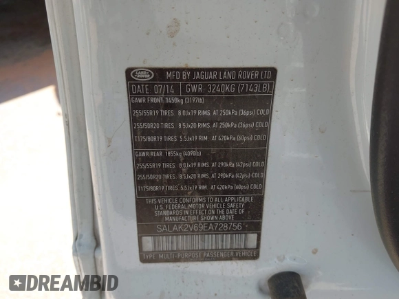 2014 Land Rover LR4 Lux с VIN SALAK2V69EA728756, выставлен на аукционе IAAI как лот 42631248 с пробегом 134 679 миль миль и . История ставок и продаж доступна на DreamBid. Изображение 9.