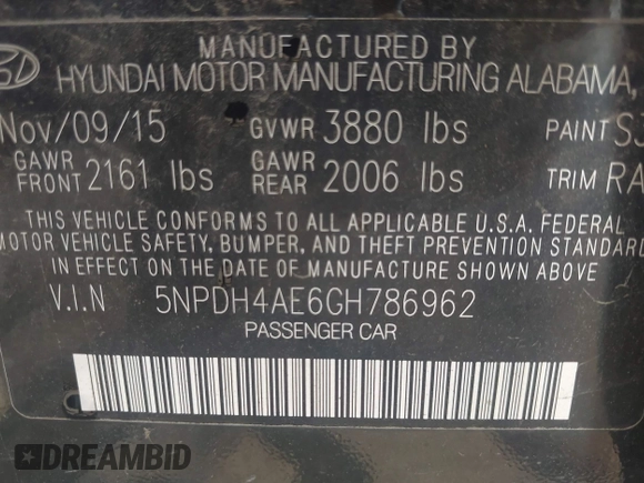 2016 Hyundai Elantra SE with VIN 5NPDH4AE6GH786962, listed as a IAAI auction lot 42636908 with 158,840 mi miles and . Bid and sale history available at DreamBid. Image 9.