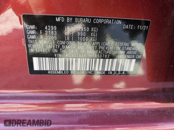 2022 Subaru Impreza with VIN 4S3GTAA61N1710783, listed as a Copart auction lot 71966694 with 49,278 mi miles and Salvage title. Bid and sale history available at DreamBid. Image 13.