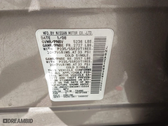2009 Nissan Murano SL with VIN JN8AZ18W39W115554, listed as a IAAI auction lot 41699486 with 1 mi miles. Bid and sale history available at carsss.com. Image 9.