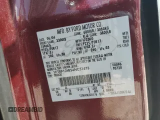 2004 Ford F-150 XL z VIN 1FTRF12W54NC51473, wystawiony jako Copart lot #56597915 z przebiegiem 111 029 mil mil oraz Szkoda całkowita • Salvage title. Historia ofert i sprzedaży dostępna na DreamBid. Obrazek 12.