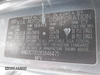 2008 Kia Sorento LX with VIN KNDJC735185846471, listed as a IAAI auction lot 41910403 with 44,740 mi miles and . Bid and sale history available at DreamBid. Image 9.