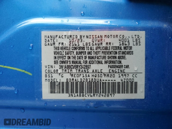 2024 Nissan Sentra SV with VIN 3N1AB8CV6RY242897, listed as a Copart auction lot 62818855 with 13,911 mi miles and Clean title. Bid and sale history available at DreamBid. Image 12.