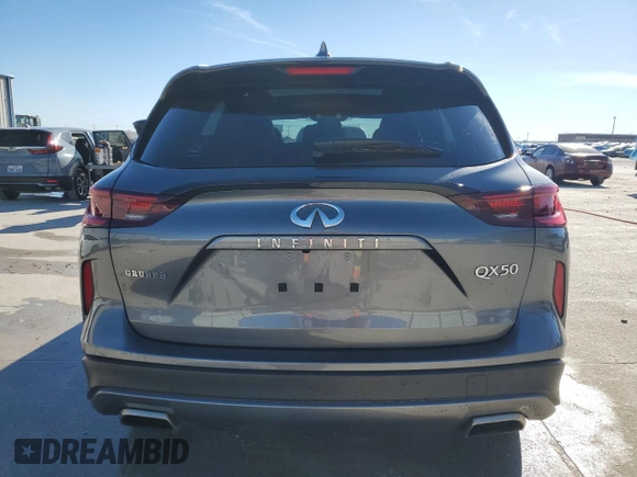 2022 Infiniti QX50 LUXE with VIN 3PCAJ5BA4NF107923, listed as a Copart auction lot 87130194 with 37,237 mi miles and Salvage Title. Bid and sale history available at carsss.com. Image 6.