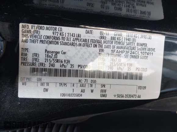 2012 Ford Focus SE with VIN 1FAHP3F24CL107411, listed as a IAAI auction lot 42177334 with 89,242 mi miles and . Bid and sale history available at DreamBid. Image 9.