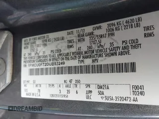2013 Ford Escape S with VIN 1FMCU0F72DUB93249, listed as a IAAI auction lot 42009262 with 183,573 mi miles. Bid and sale history available at carsss.com. Image 9.