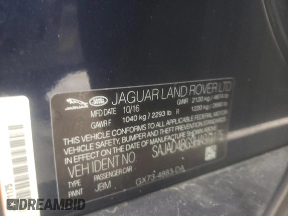 2017 Jaguar XE 25t Premium with VIN SAJAD4BG9HA971175, listed as a Copart auction lot 71175484 with 60,818 mi miles and Salvage Title. Bid and sale history available at carsss.com. Image 13.