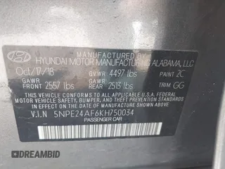 2019 Hyundai Sonata SE with VIN 5NPE24AF6KH750034, listed as a IAAI auction lot 41511943 with 116,871 mi miles. Bid and sale history available at carsss.com. Image 9.
